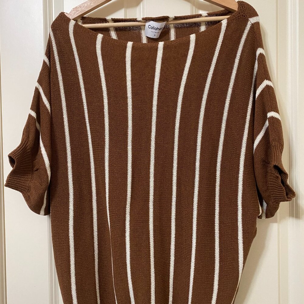 Callahan Oliva Top - Stripe Coco Mocha, Lightweight Knit Top, Small EUC